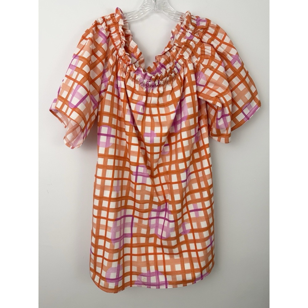 COREY LYNN CALTER Anthropologie Plaid Dress Small Petite Off Shoulder Preppy Top